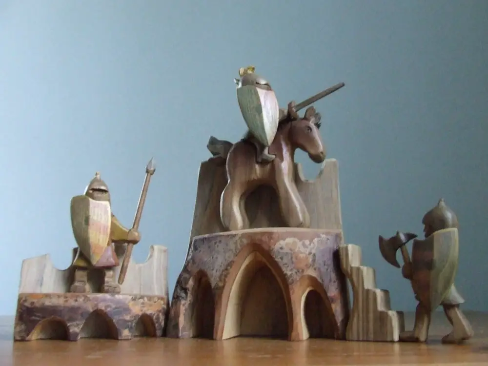 Davids wood store wooden knights figurines.