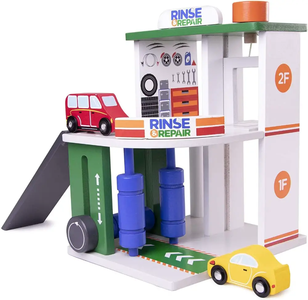 Imagination Generation brand rinse and repair wooden car wash and service station role-play toy.