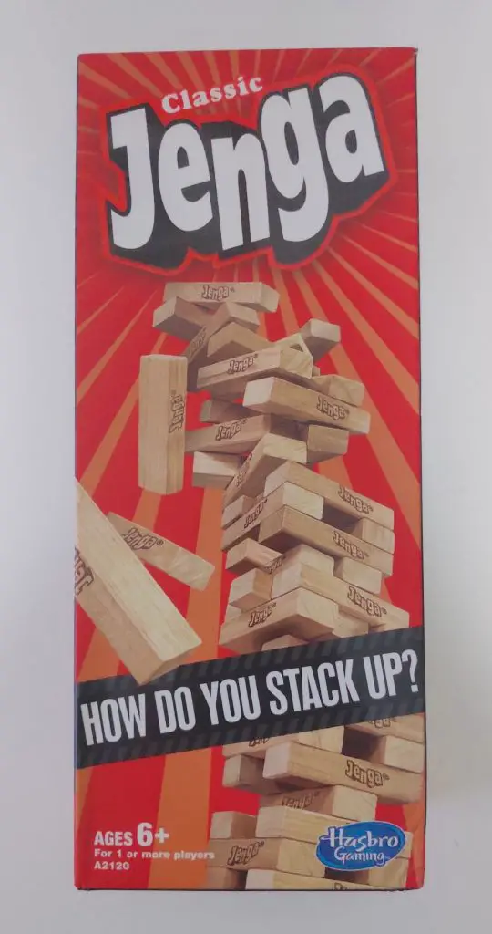 Front of Jenga Classic packaging.