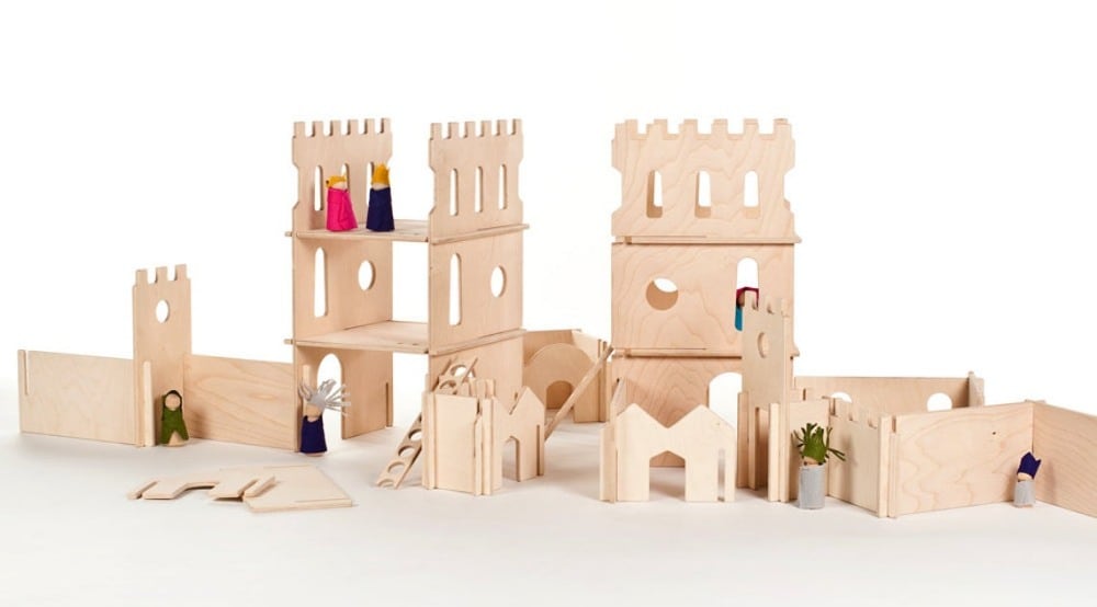 Manzanita brand large diy wooden castle set with wooden peg dolls.