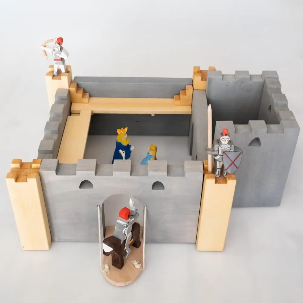 Vulps Toys brand minimalist handmade wooden toy castle set.