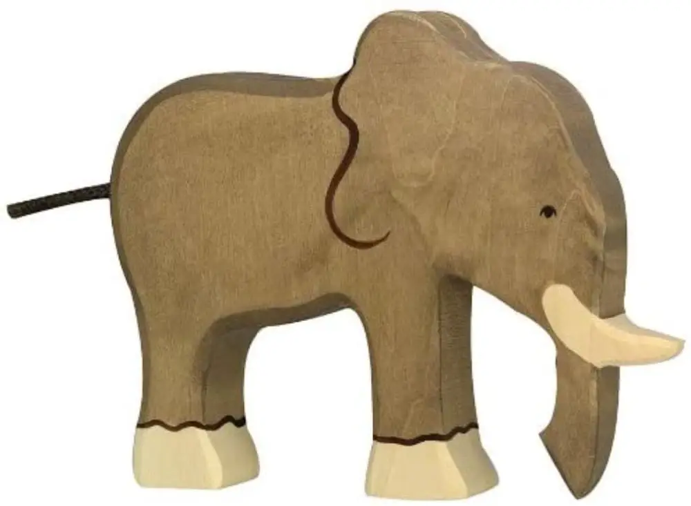 Holztiger Elephant Wooden Figure Toy With Trunk And Tusks