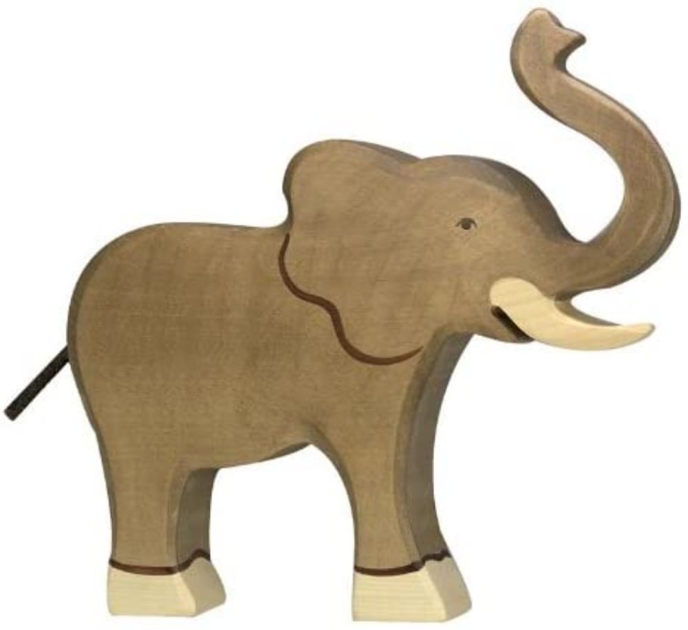 Holztiger Wooden Elephant Figure For Kids With Trunk And Tusks