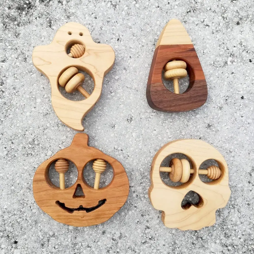 orlando wooden toys brand not so spooky halloween wooden teether toy for babies