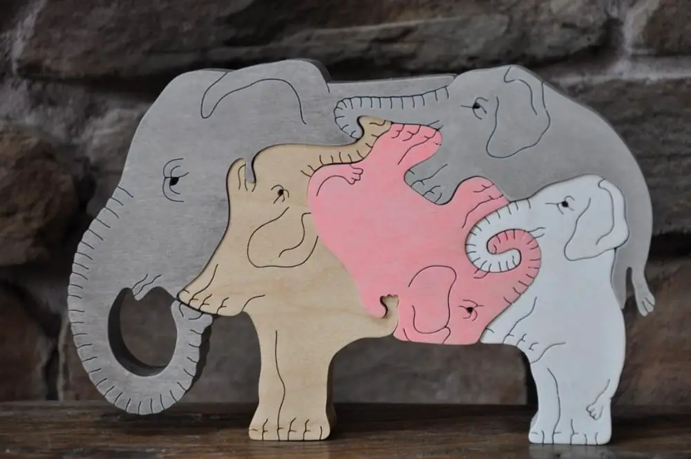 Puzzimals Elephant Wood Puzzle With Pink Skin Tone