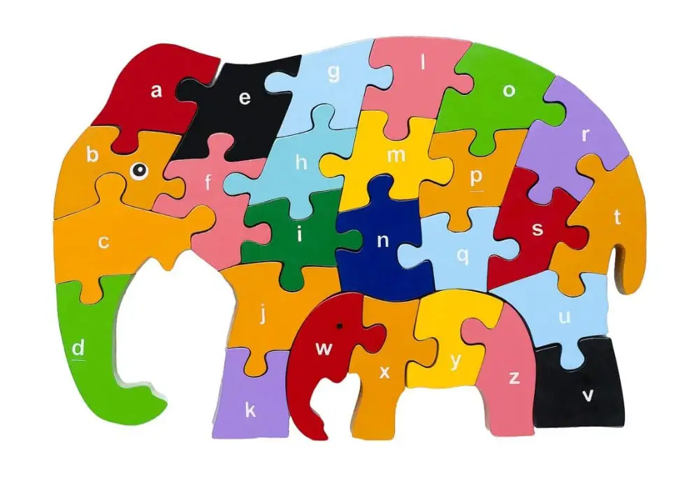 Red Fish Toys Colorful Wooden Elephant Puzzle With Letters Of Alphabet