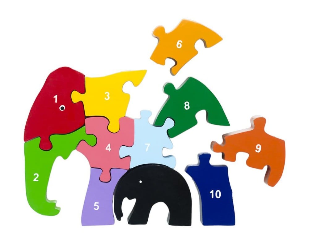 Red Fish Toys Educational Elephant Wooden Puzzle With Numbers Zero To Ten