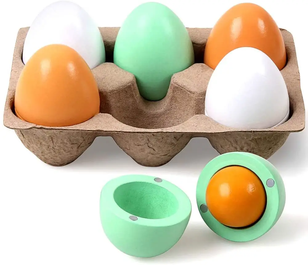 Stillcool Magnetic Wood Egg Toy With Green Brown White Eggshells