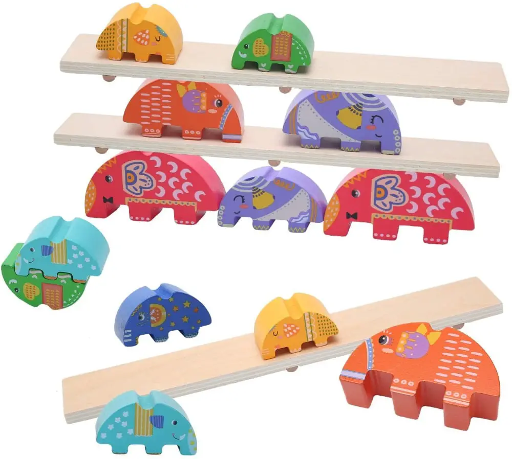 Tangame Wooden Elephant Wooden Montessori Balance Stacking Game