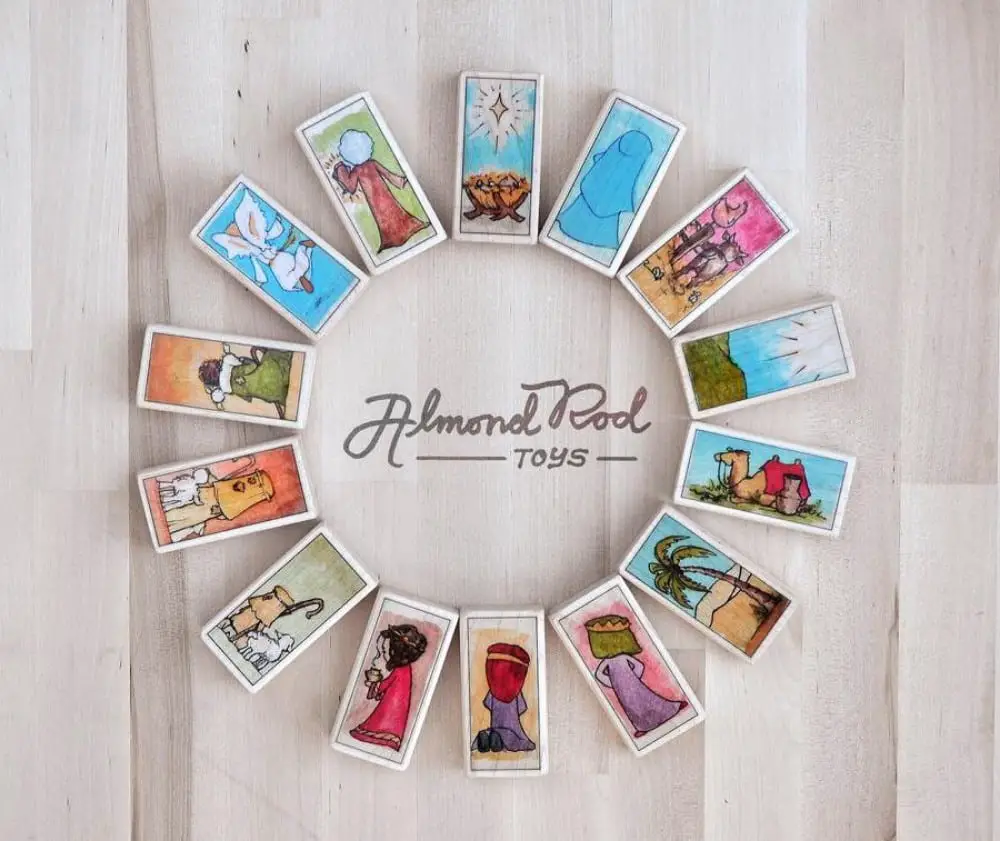 Almond Rod Toys Brand Baby Friendly Wooden Nativity Block Set