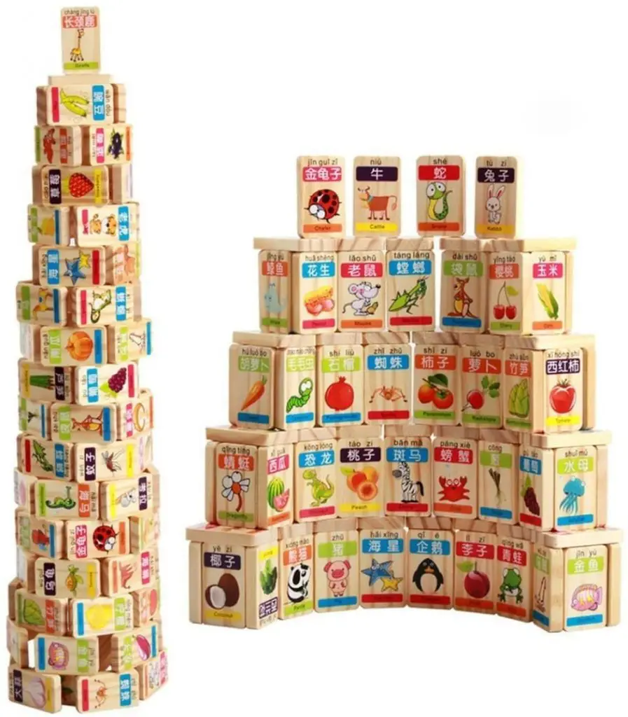Guaishou Simplified Mandarin Chinese Language Children's Learning Wooden Domino Set