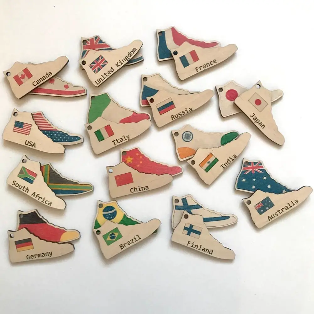 Papaslon Sneaker Shaped World Flag Wooden Memory Game