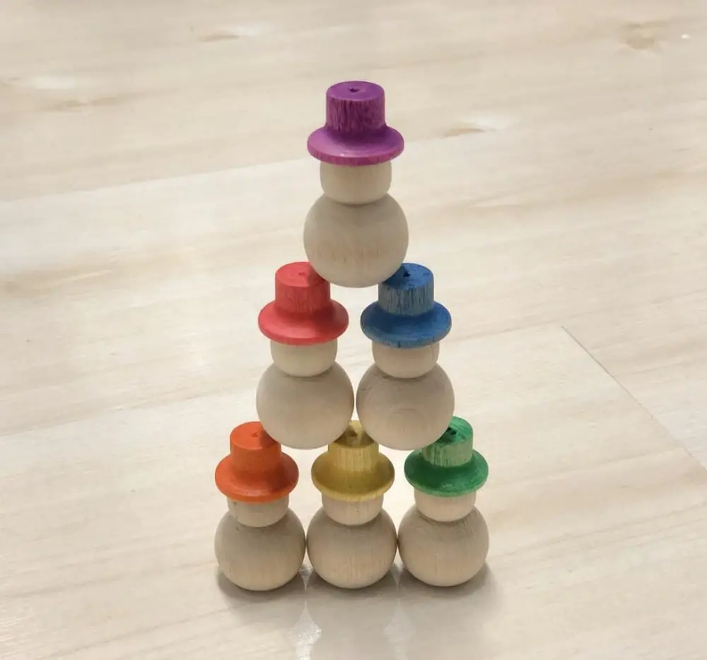 The Curated Set Brand Rainbow Wooden Snowmen Color Matching Play Set