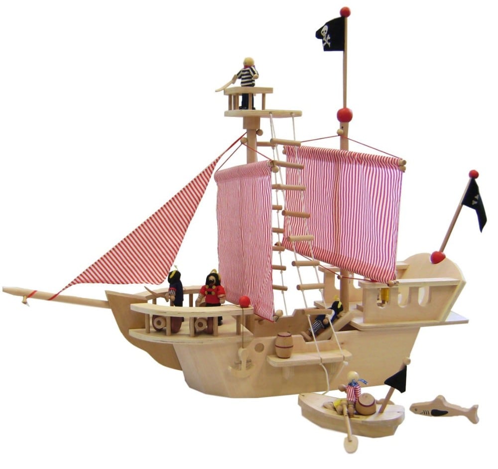 Estia Holzspiel Design Large Handmade Wooden Pirate Ship Toy