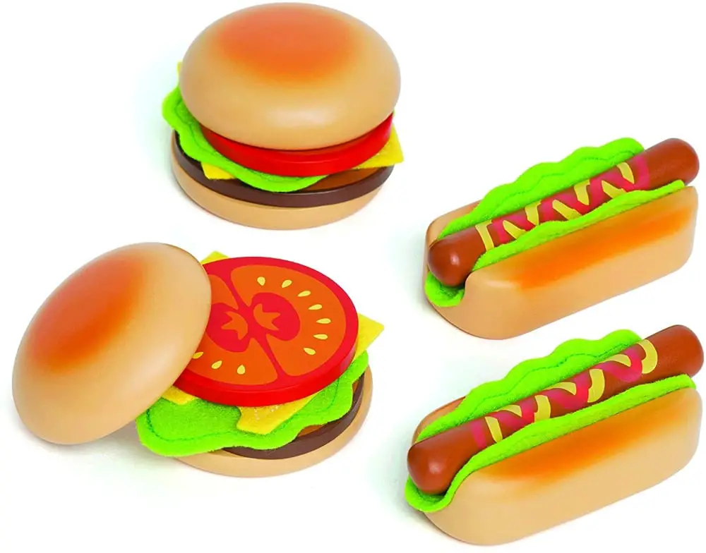 Hape Hamburger And Hot Dogs Wooden Food Set