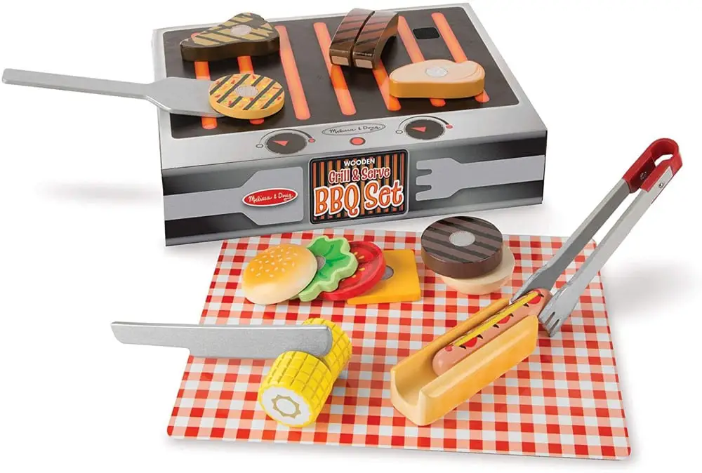 Melissa And Doug Wooden Kids Grill Set With Hamburger Meat And Veggies