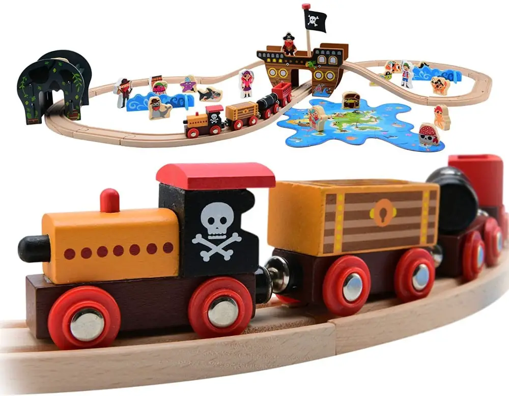 Pidoko Kids Pirate Theme Wooden Railway Set