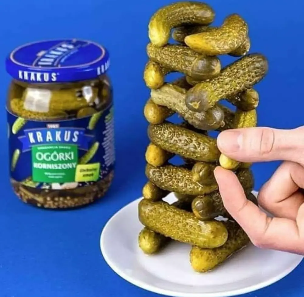 Pickles Stacked Like A Jenga Tower
