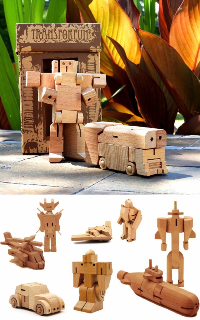 Bamloff Woobots Toddler Wooden Transformer Toys