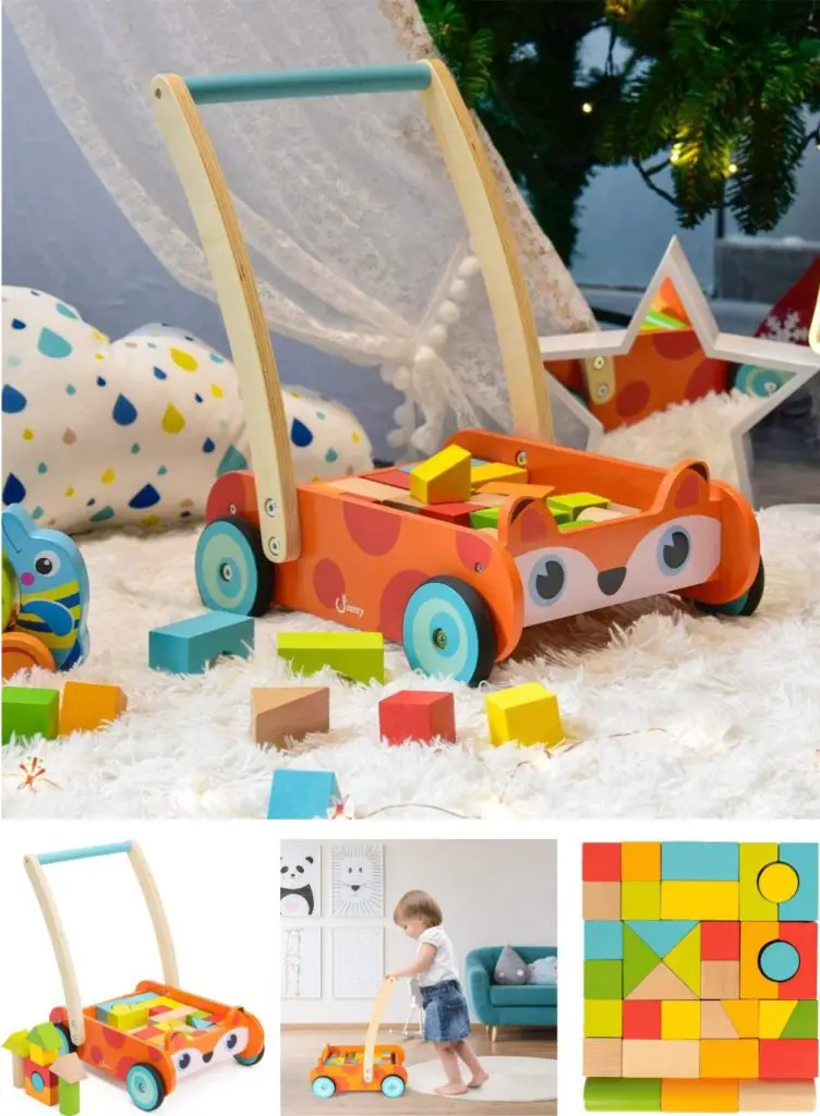 Cossy Wooden Baby Learning Walker With Wooden Building Blocks 1 Year Baby