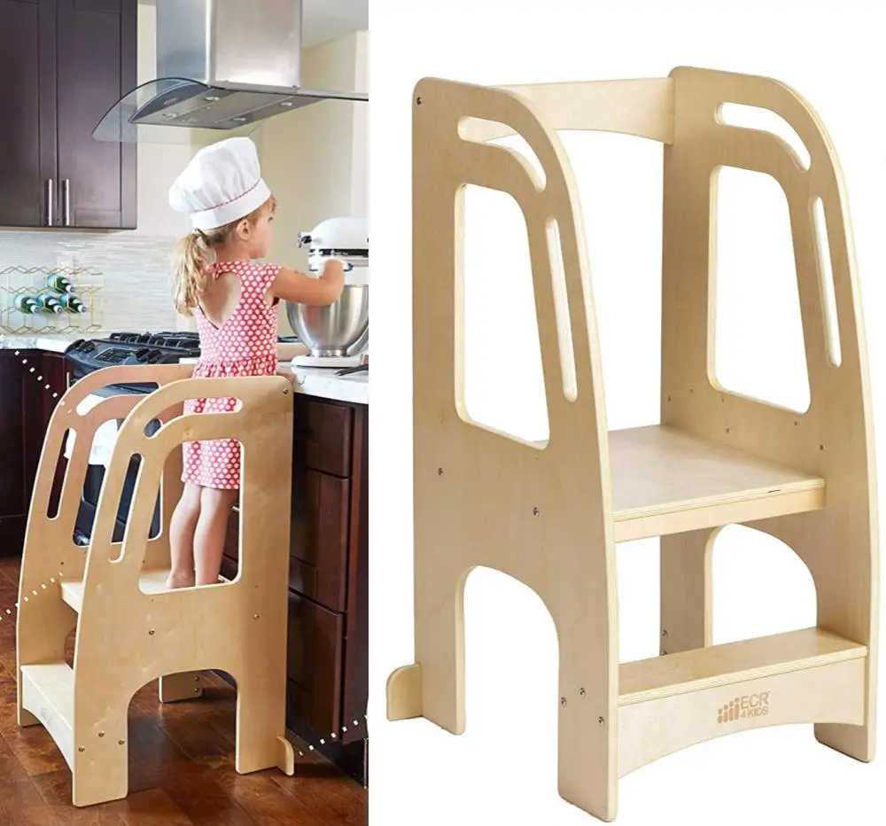 Ecr4Kids Toddler Climbing Tower And Wooden Kitchen Helper