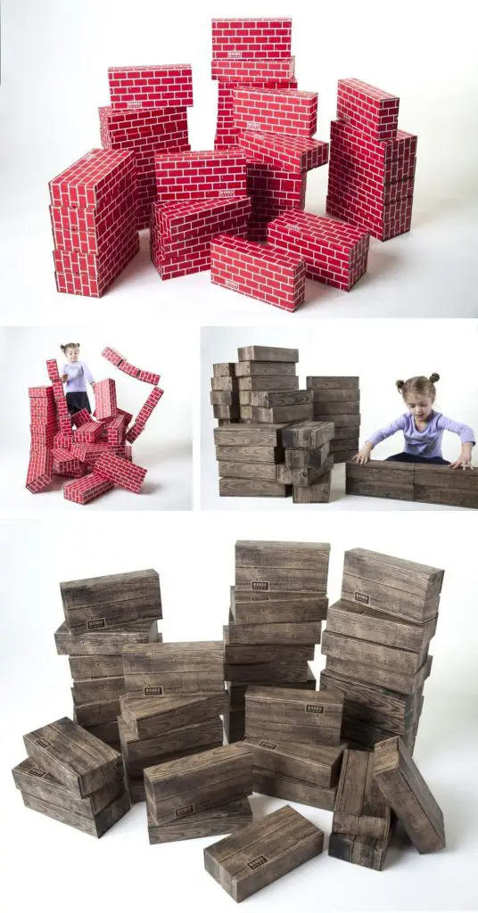 Mondo Bloxx Red Cardboard Bricks And Wood Pattern Huge Bricks For Toddlers