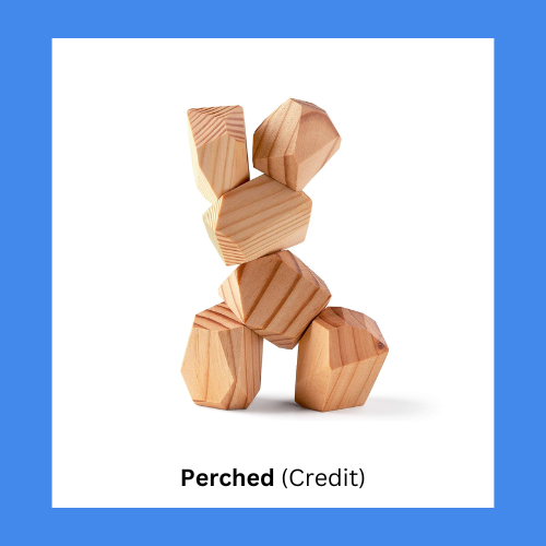 Perched Unpainted Geometric Wooden Balancing Rocks Set