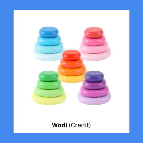 Wodi Five Color Wooden Rainbow Stacking Stones