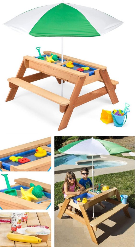 Best Choice Outdoor Activity Picnic Table With Umbrella And Sensory Bins