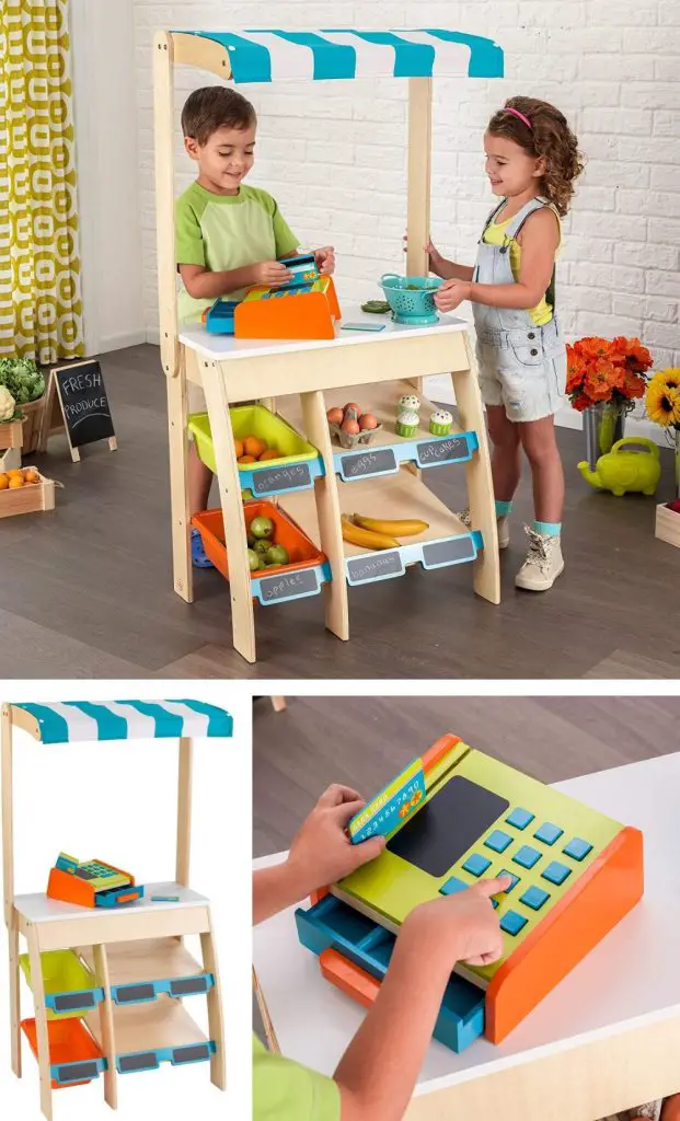 Kidkraft Bright Color Wooden Marketplace Toy 48 Inches Tall With Cash Register