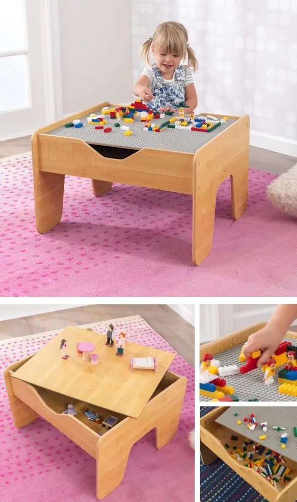 Kidkraft Reversible Wooden Activity Table Board With 195 Building Bricks
