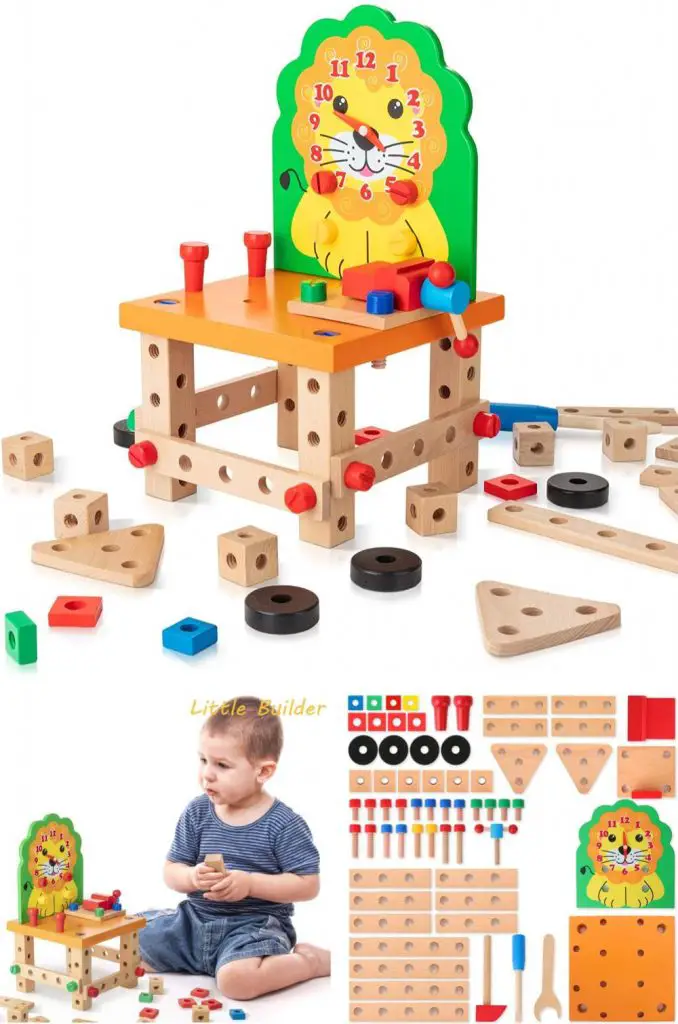 Kidwill Wooden Chair Constructive Building Play Set Nuts Bolts And Tools