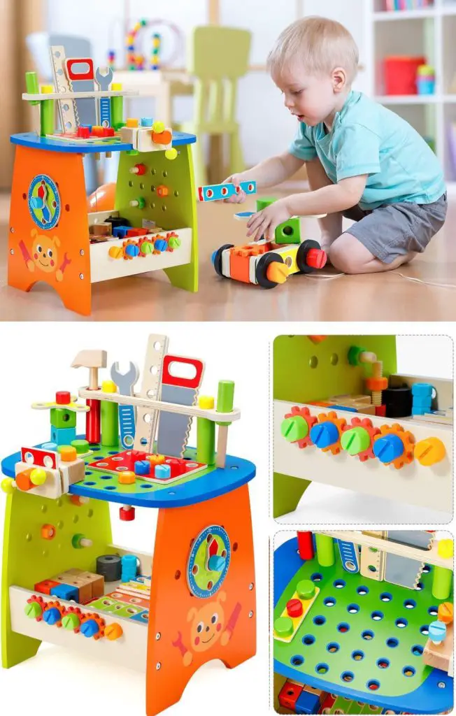 Ohuhu Wooden Construction Bench Toy Stem Table Play Kit