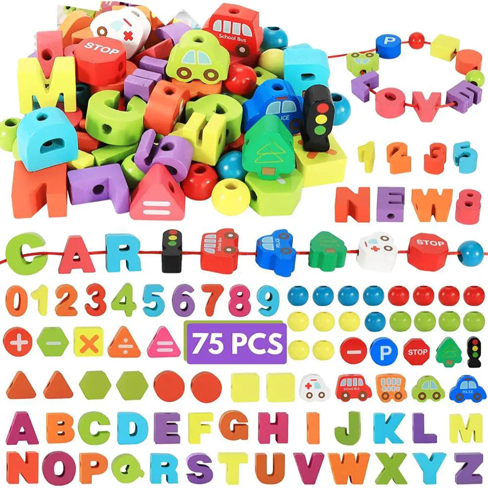 Bmtoys Alphabet And Numbers Threading Beads Lacing Toy
