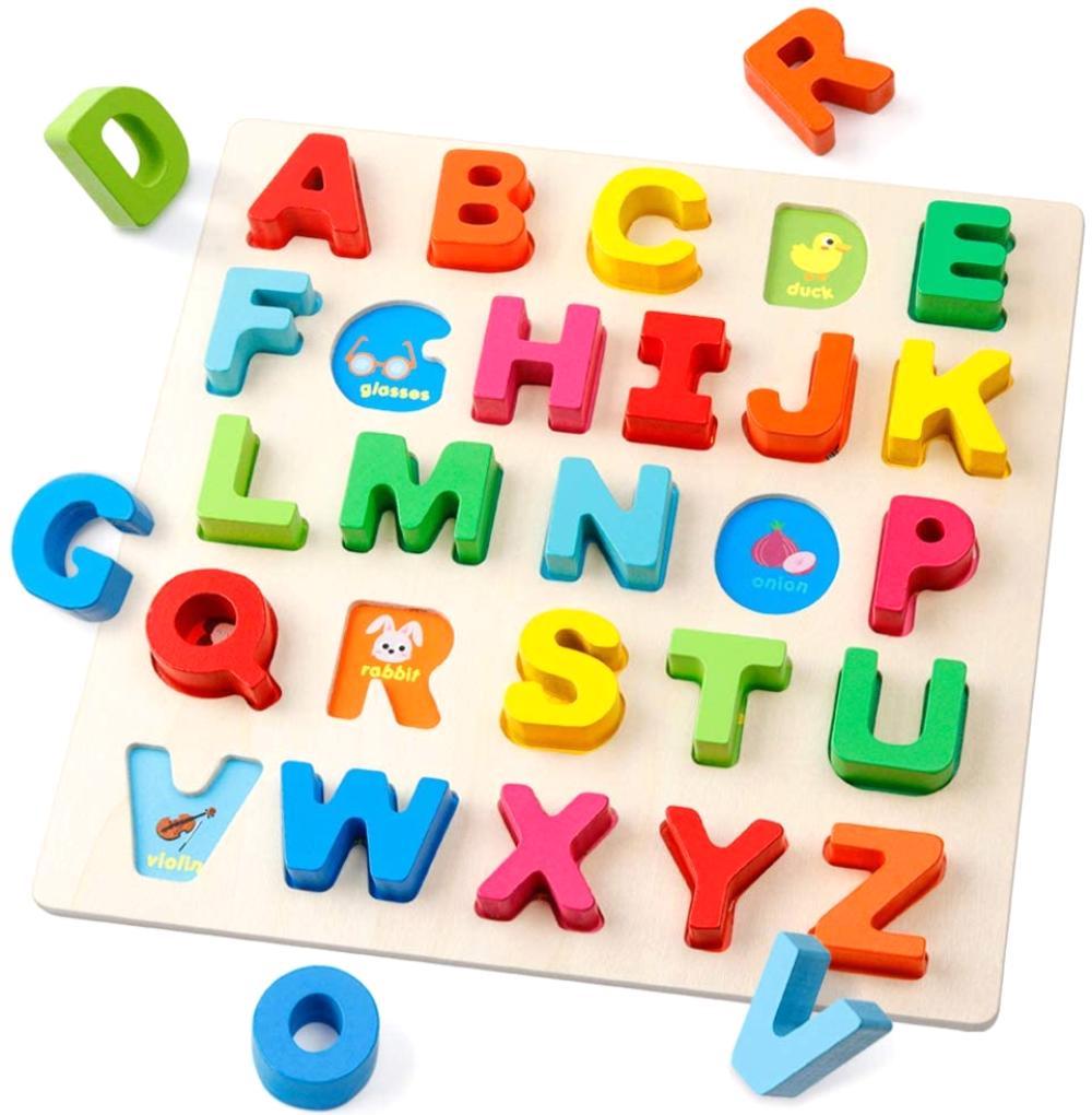 Coogam Wooden Alphabet Puzzle And Abc Letters Sorting Board