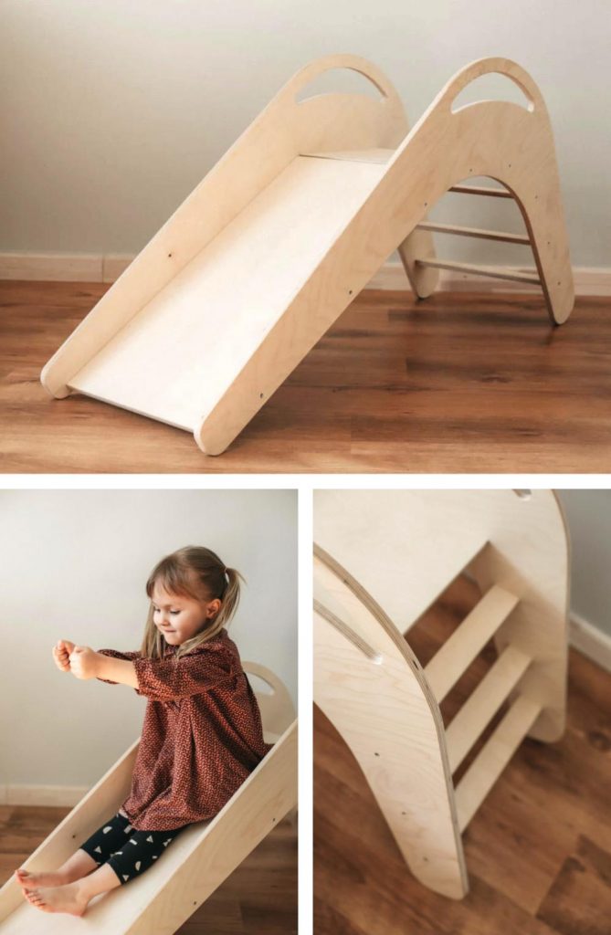 Gj Steel And Wood Pikler Inspired Natural Wood Kids Slide For 2 Plus Years