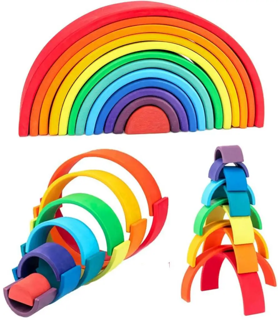 Wood City Large Wooden Rainbow Stacking Toy 14 Inch 12 Piece