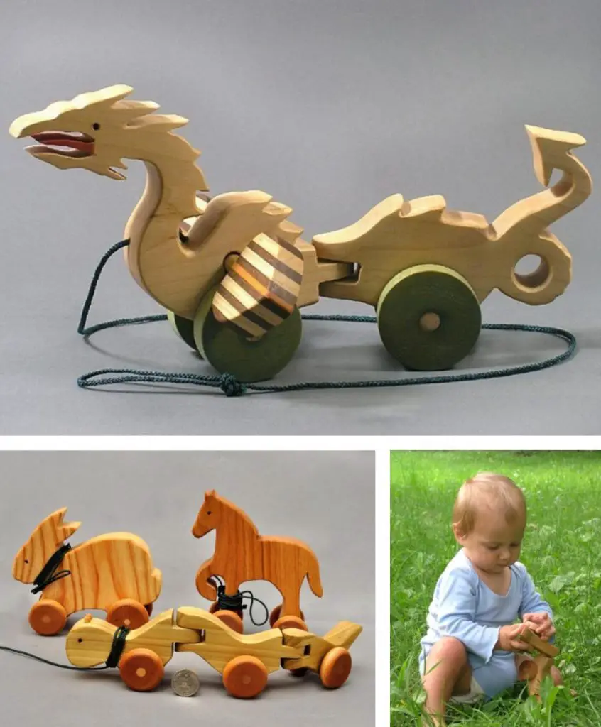 ark and animals heirloom wooden pull toys