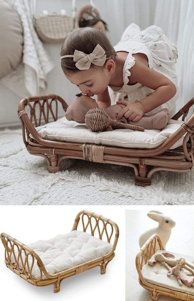 bebe bask wicker baby doll bed with luxe mattress