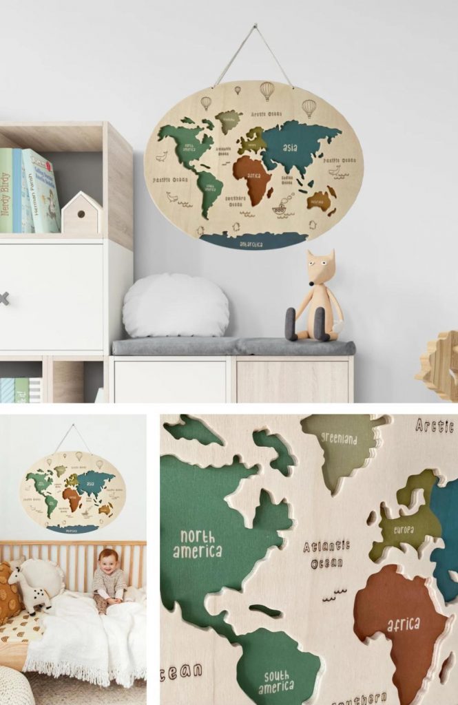 littlethings wall hanging wooden nursery world map art boart