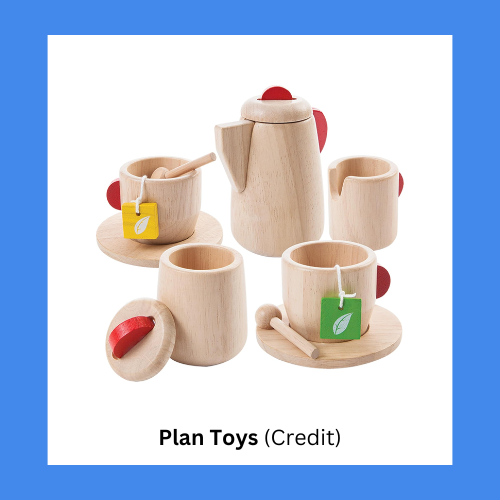 Plan Toys Wooden Teapot and Teacups Unpainted Playset