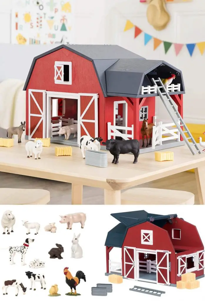 battat terra miniature wooden toy animal barn for kids age 3
