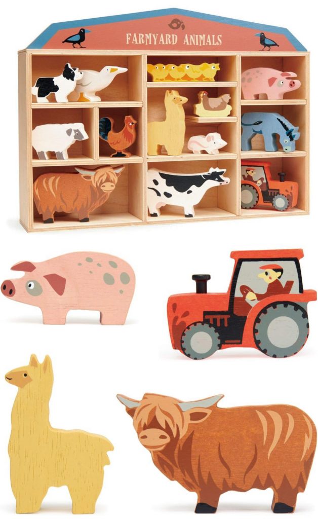 tender leaf toys wooden country farm figurines and display shelf