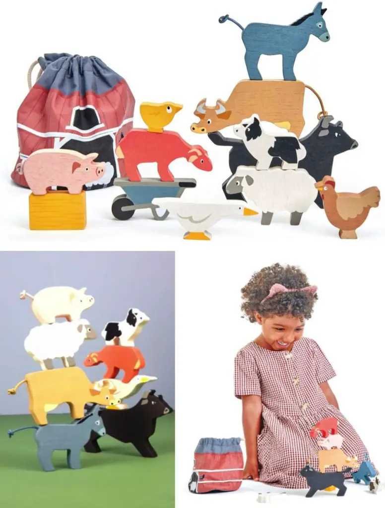 tender leaf toys wooden stacking farmyard play set for kids