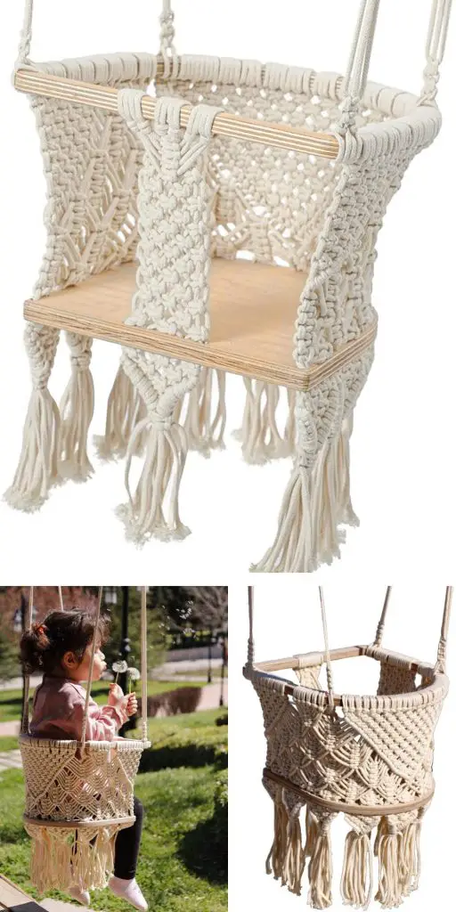 mass lumber macrame and crochet whimsical cradle swing