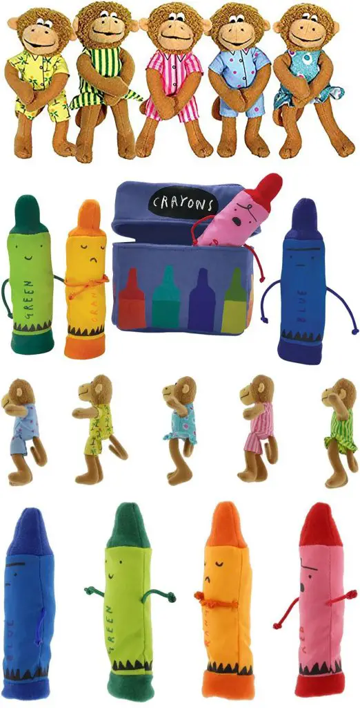merrymakers crayon characters 5 little monkeys finger puppet playset