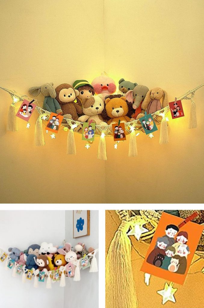 mingtext macramé light up toy hammock for stuffed animals