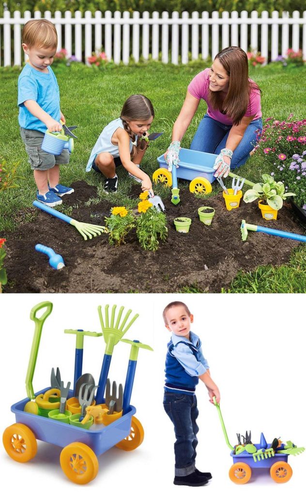 liberty imports plastic garden wagon with complete gardening tool set