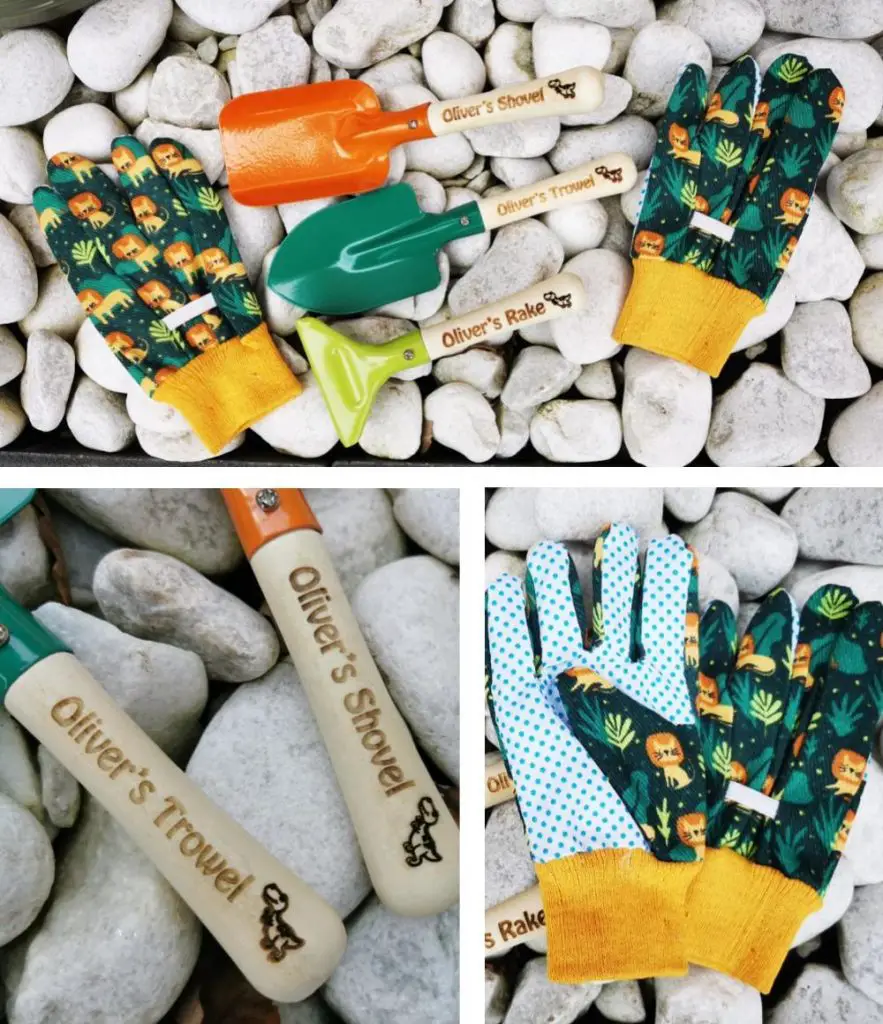 little extras personalized rake shovel spade gardening set with gloves