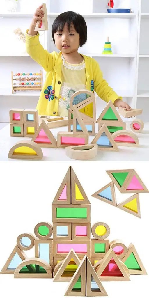 agirlgle see through color translucent acrylic wooden geometric shape blocks